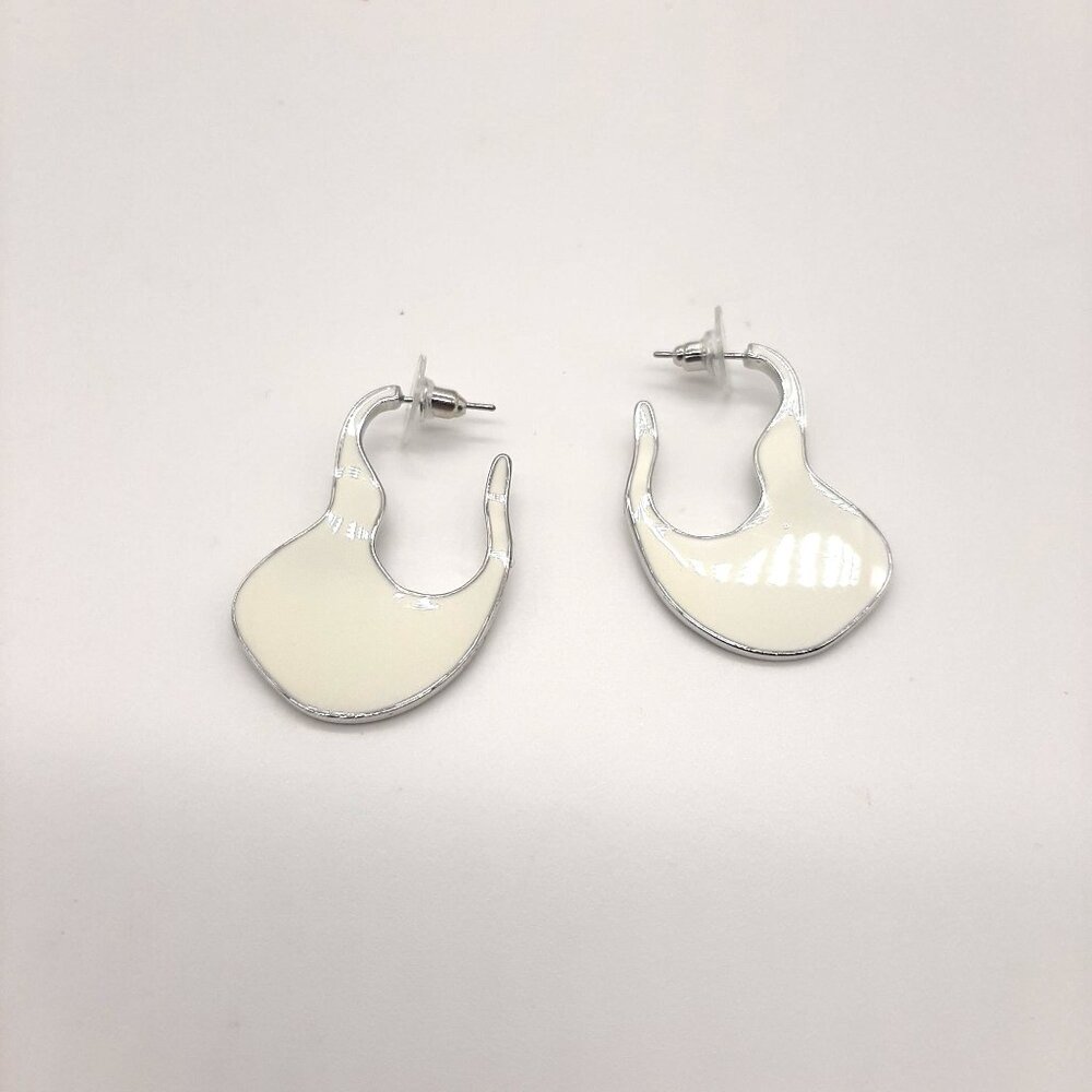 Urban Outfitters White Silver Abstract Wavy Hoop Metal Pierced Earrings